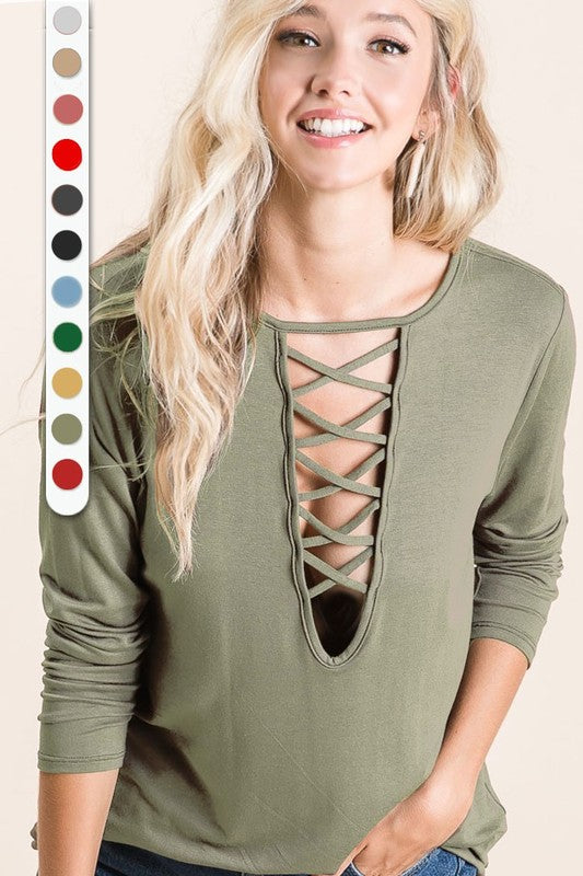 Criss Cross Caged Neck Knit Top