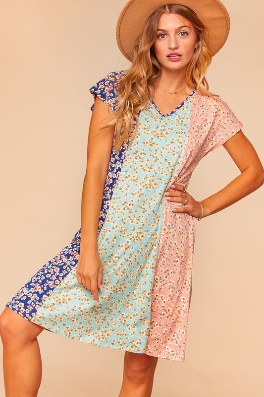 Floral Color Block Dress