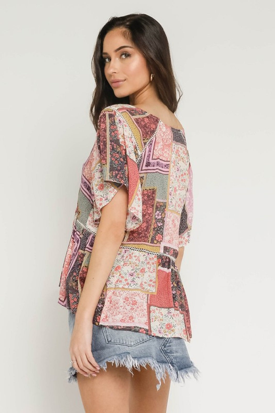 Floral Patch Flutter Sleeve Top