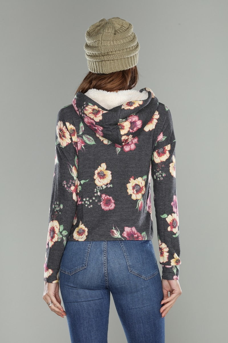 Floral Fleece Lined Hoodie
