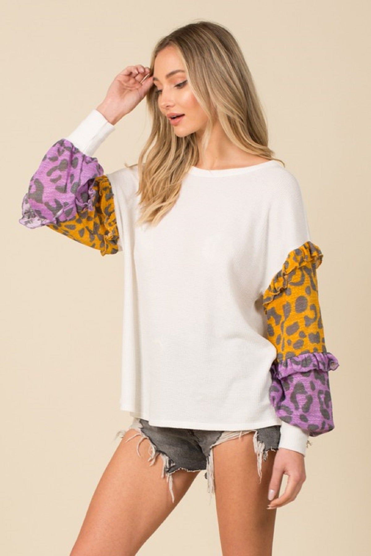 Color Block Leopard Top