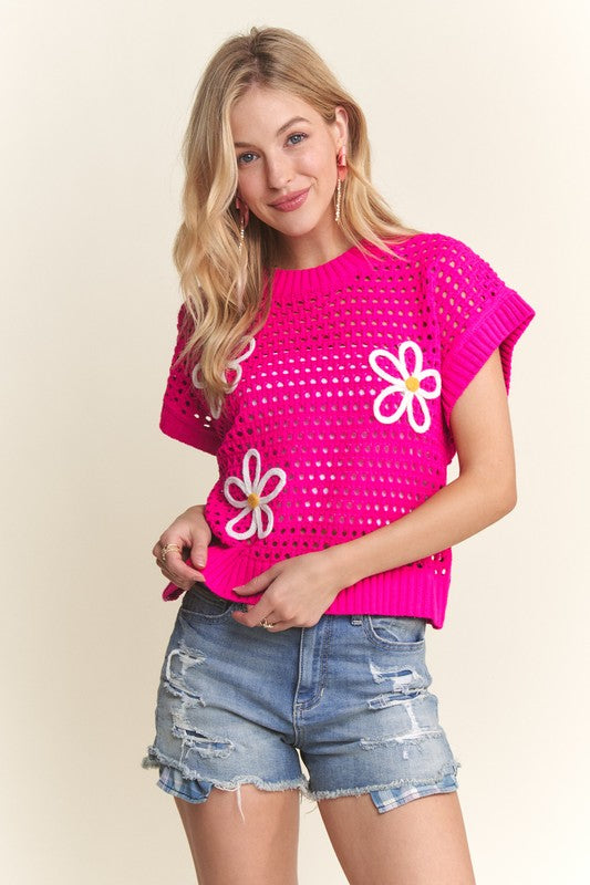 Flower Applique Crochet Top
