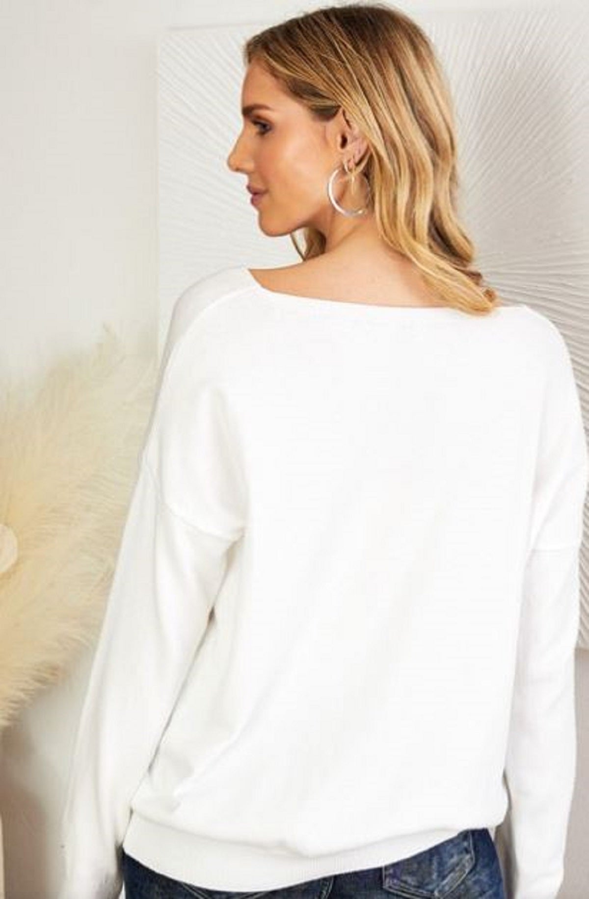 Studded Heart Long Sleeve V Neck Sweater