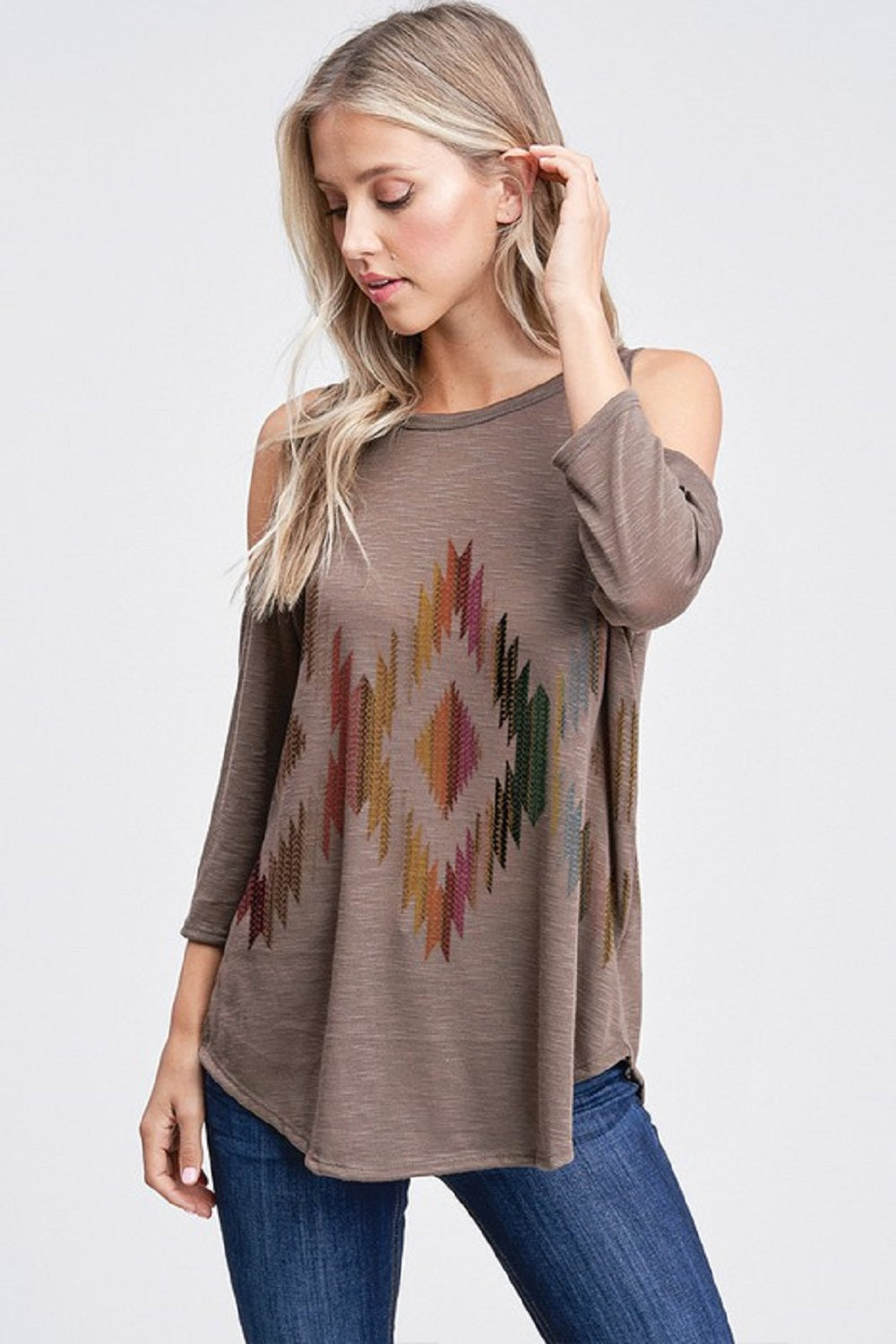 Aztec Cold Shoulder Top